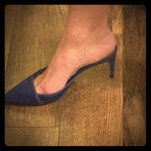 Blue suede mules
